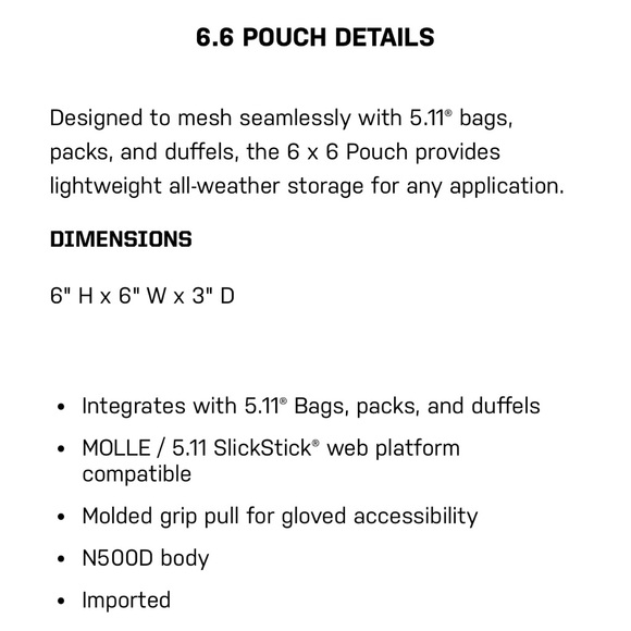 5.11 Tactical 6.6 Pouch. Black #58713. Excellent personal pouch ballistic vest. - Picture 2 of 5